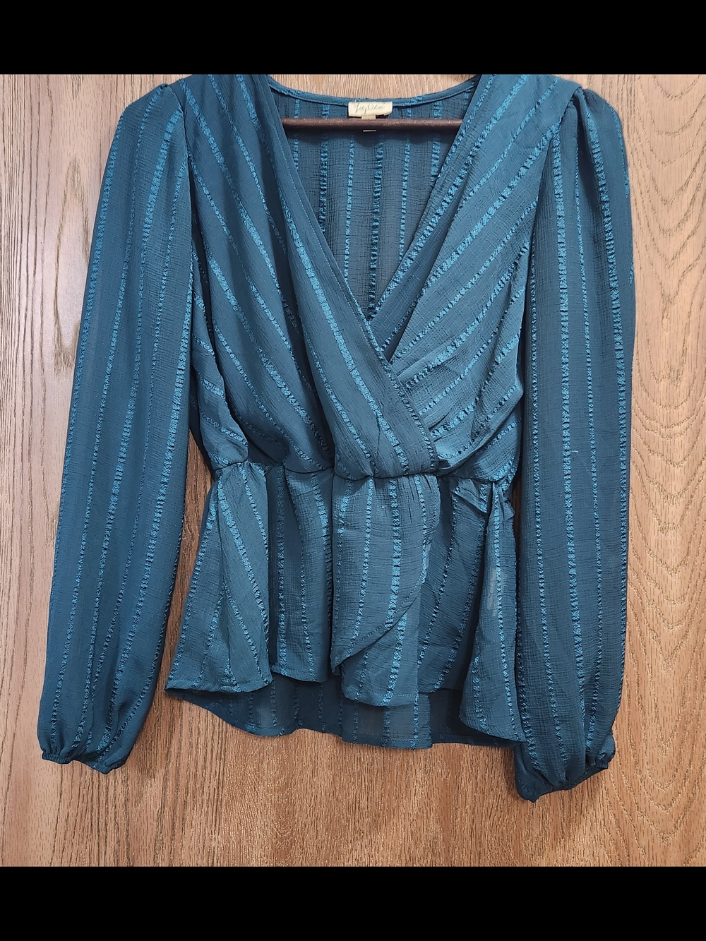 Lily White Teal V-Neck Wrap Blouse